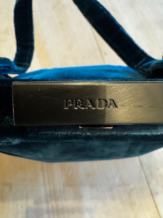 Vintage Prada 1997 Velluto Frame Sera Dark Teal Velvet Frame Bag - Picture 9 of 9